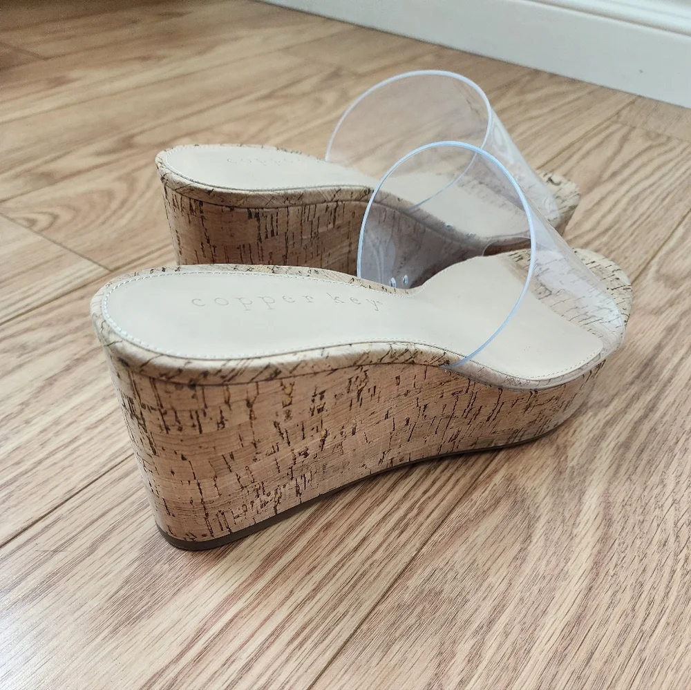 Copper Key Seaside Women's Clear Vinyl Platform Cork Wedge Sandals Size 10